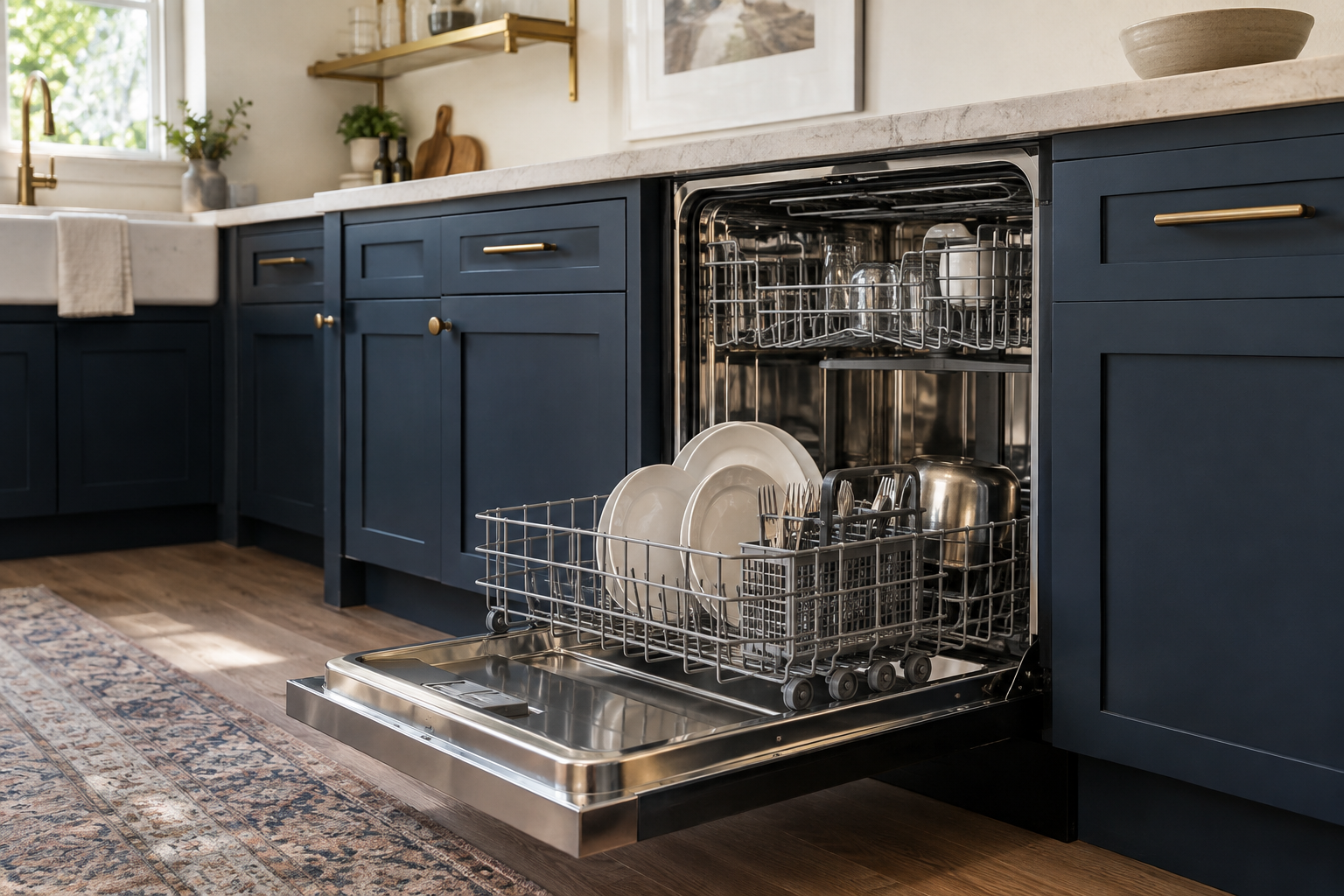 Illustrative Thermador dishwasher in a residential kitchen — AI image for Sub-Zero Repair New Castle