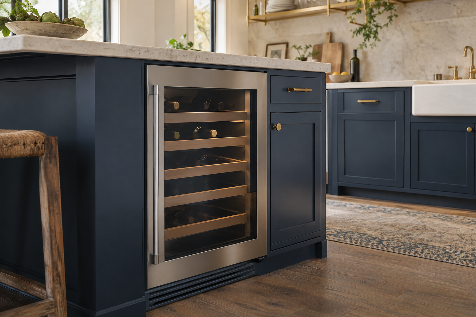 Illustrative Thermador wine cooler in a residential kitchen — AI image for Sub-Zero Repair New Castle