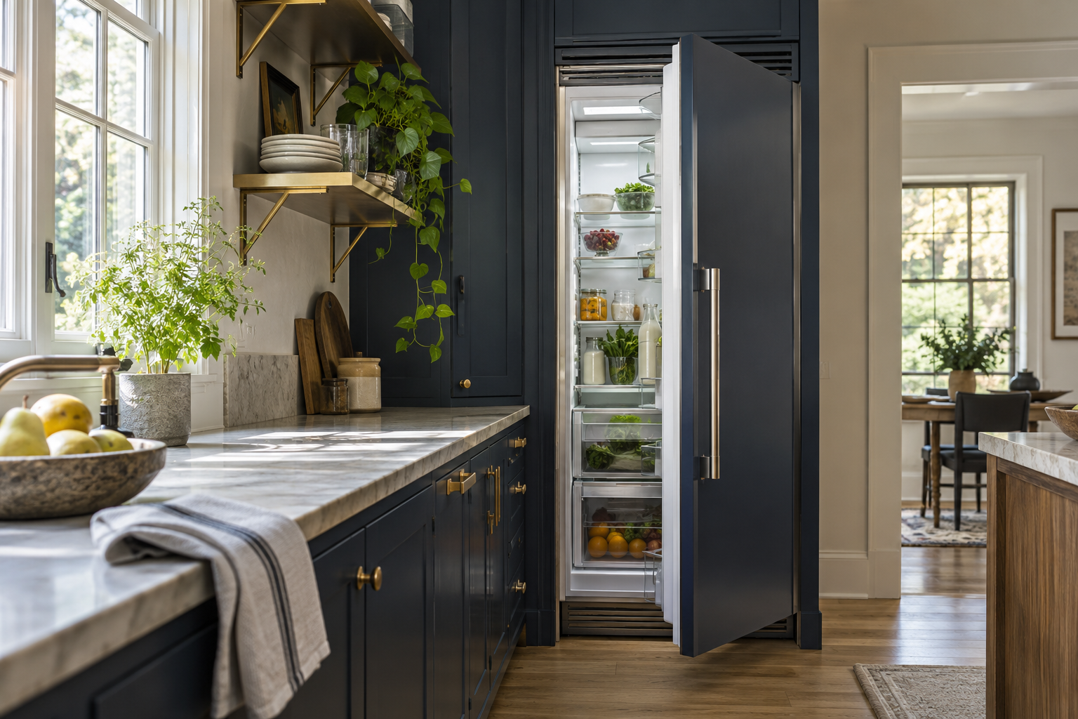Illustrative Sub-Zero refrigerator in a residential kitchen — AI image for Sub-Zero Repair New Castle
