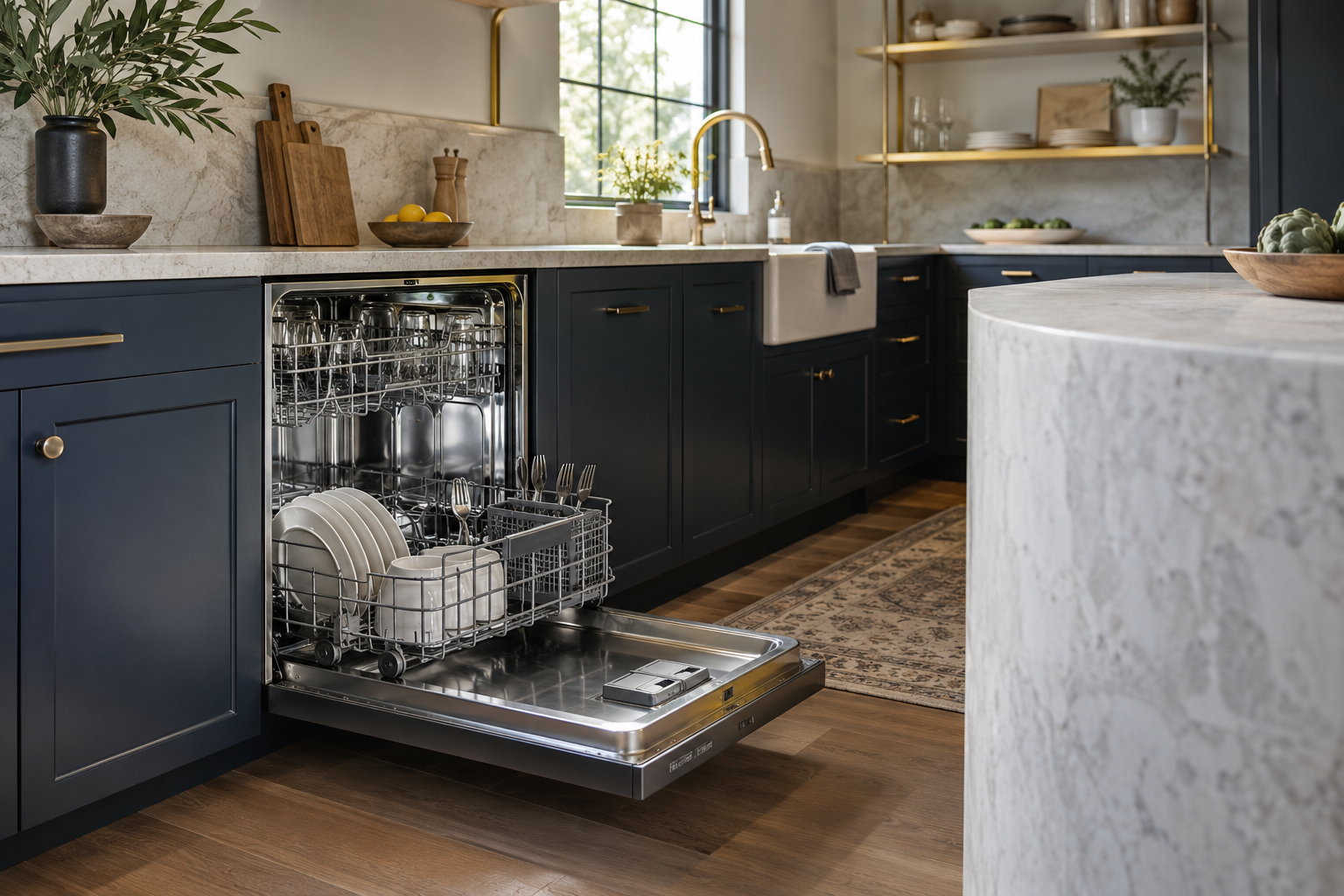 Illustrative Thermador dishwasher in a residential kitchen — AI image for Sub-Zero Repair New Castle