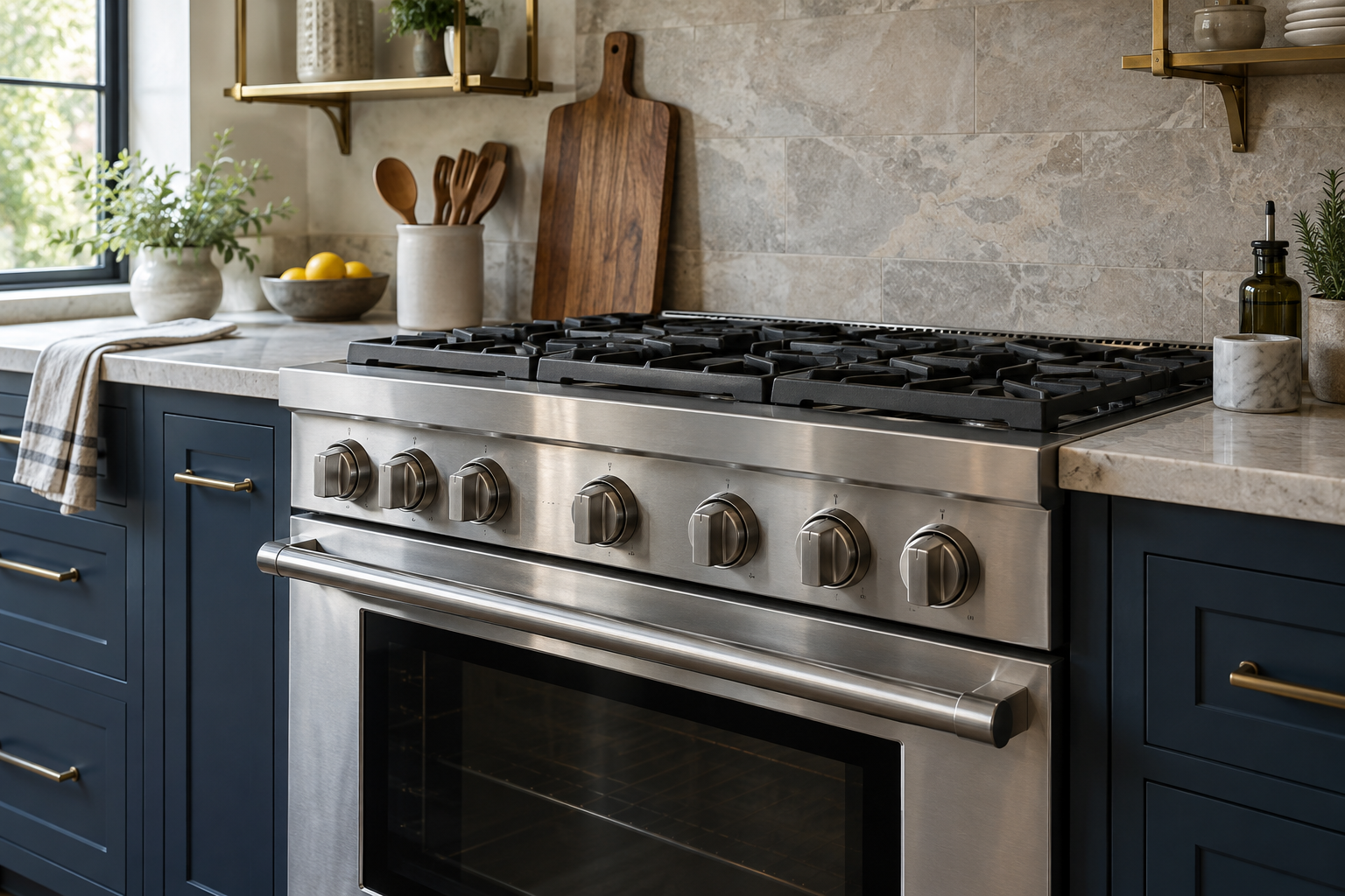 Illustrative Thermador range in a residential kitchen — AI image for Sub-Zero Repair New Castle