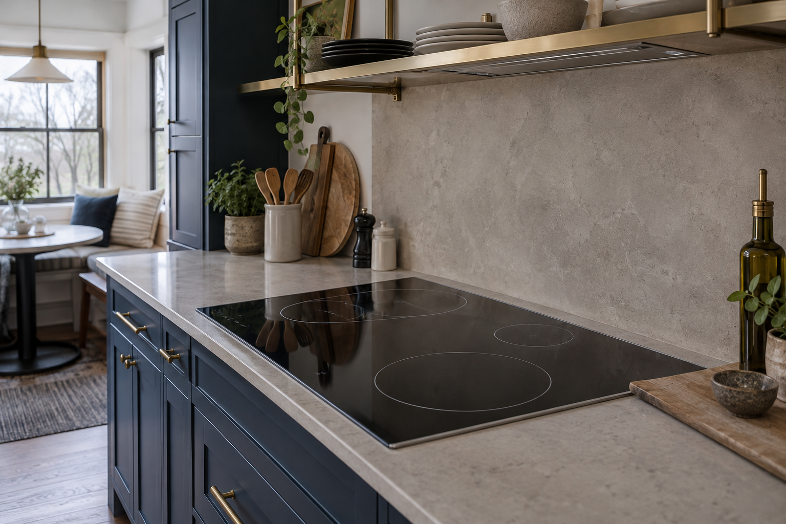 Illustrative Wolf cooktop in a residential kitchen — AI image for Sub-Zero Repair New Castle